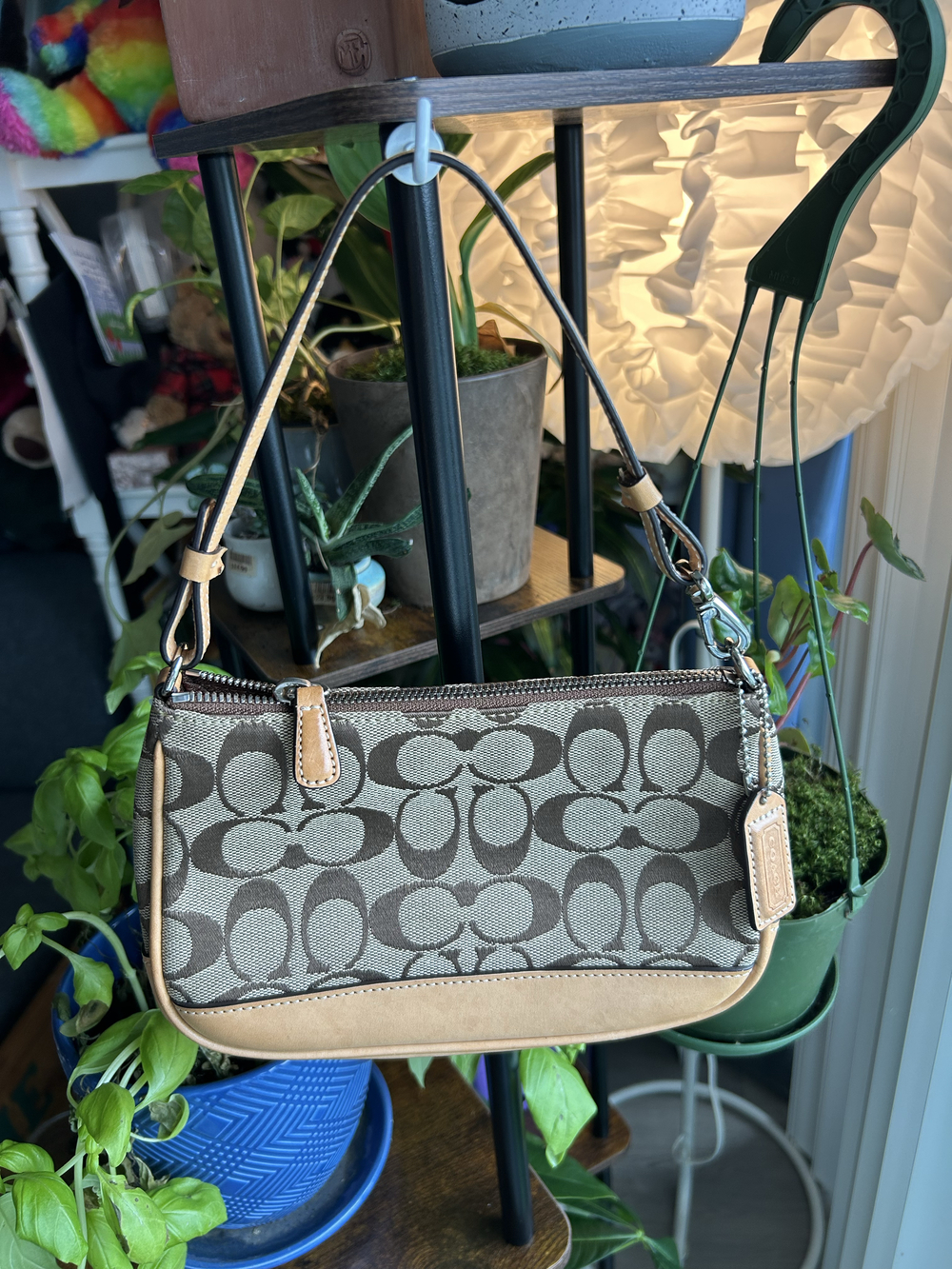 Coach signature canvas wristlet / brown & tan / leather & fabric